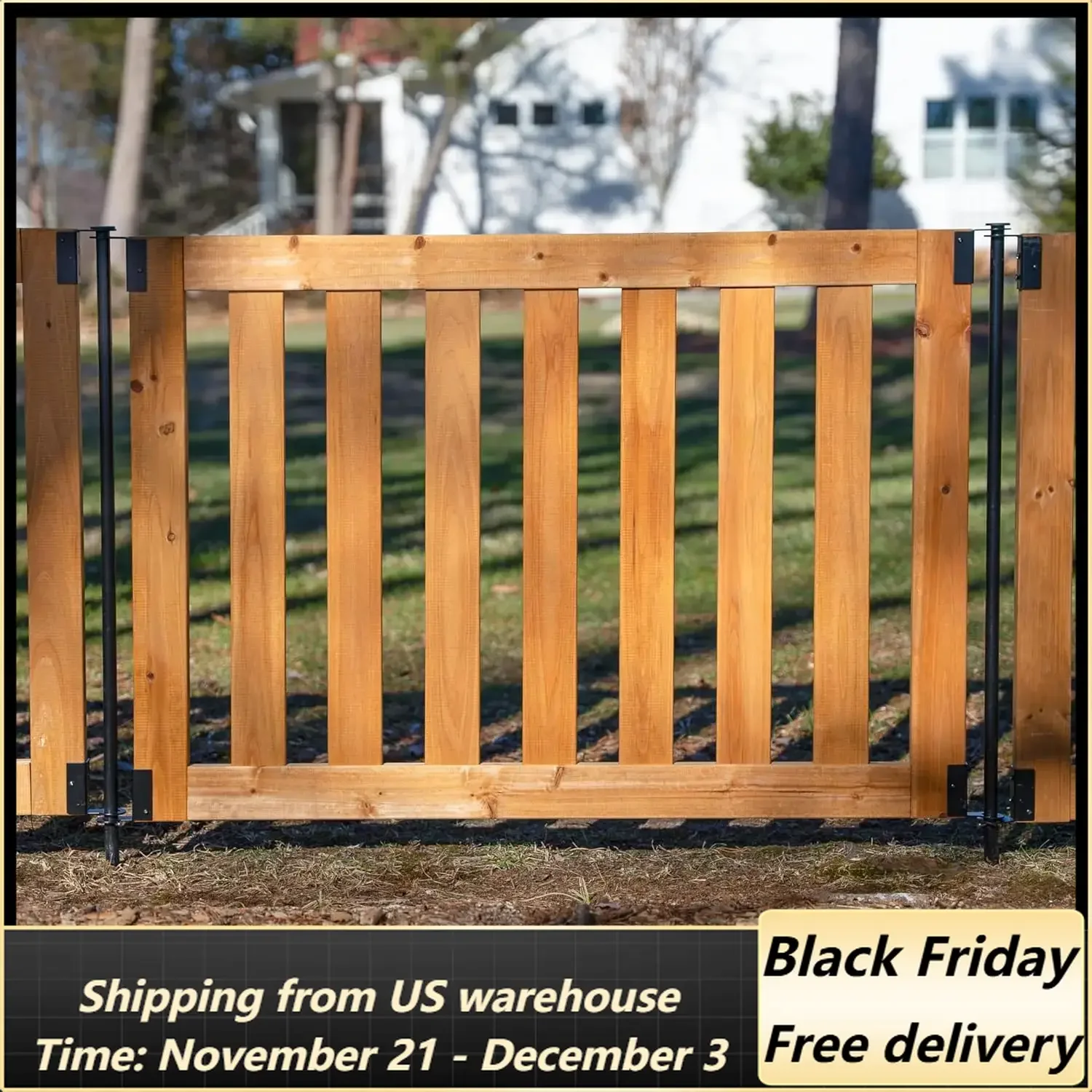 2in H x 48in W (2 Panels) No Dig Newberry Wood Fence Kit, Perfect as a Small Dog Fence or Decorative T