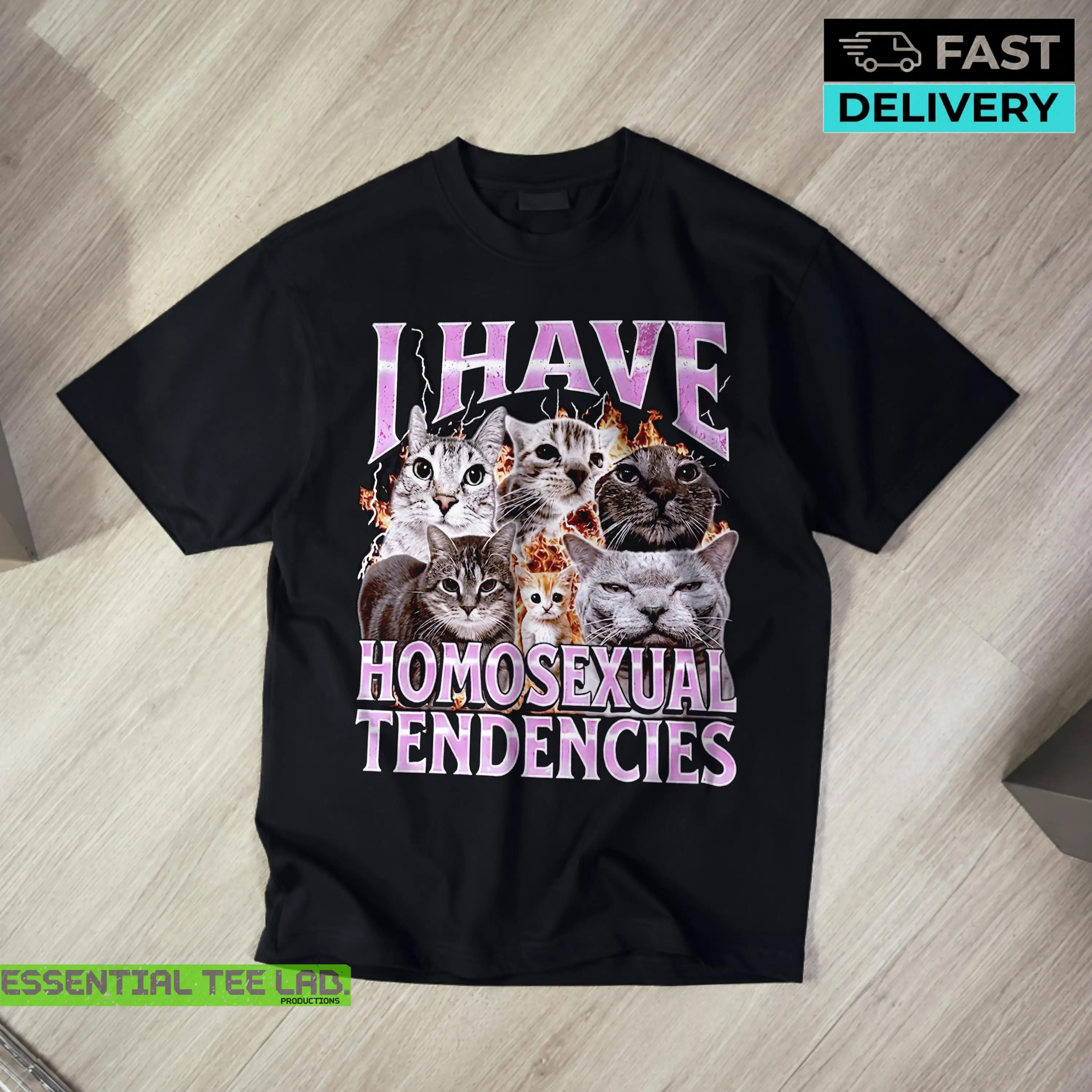Bootleg graphic t-shirt with funny cat meme 