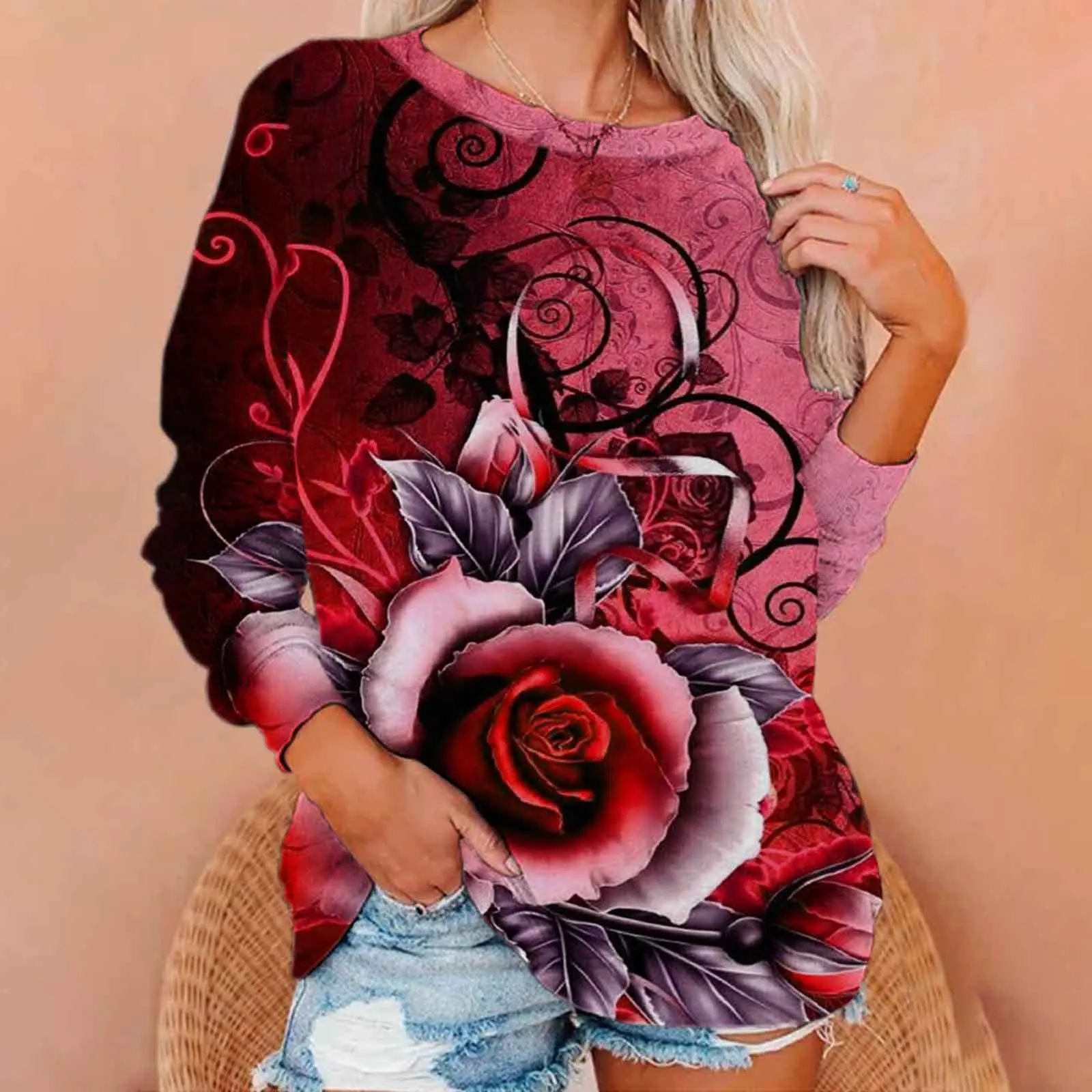 Mode Bloemen Bloem 3D Print Sweatshirts Vrouwen Raglan Lange Mouwen Hoodie Casual Trui Harajuku Y2k Tops Vrouwelijke Kleding