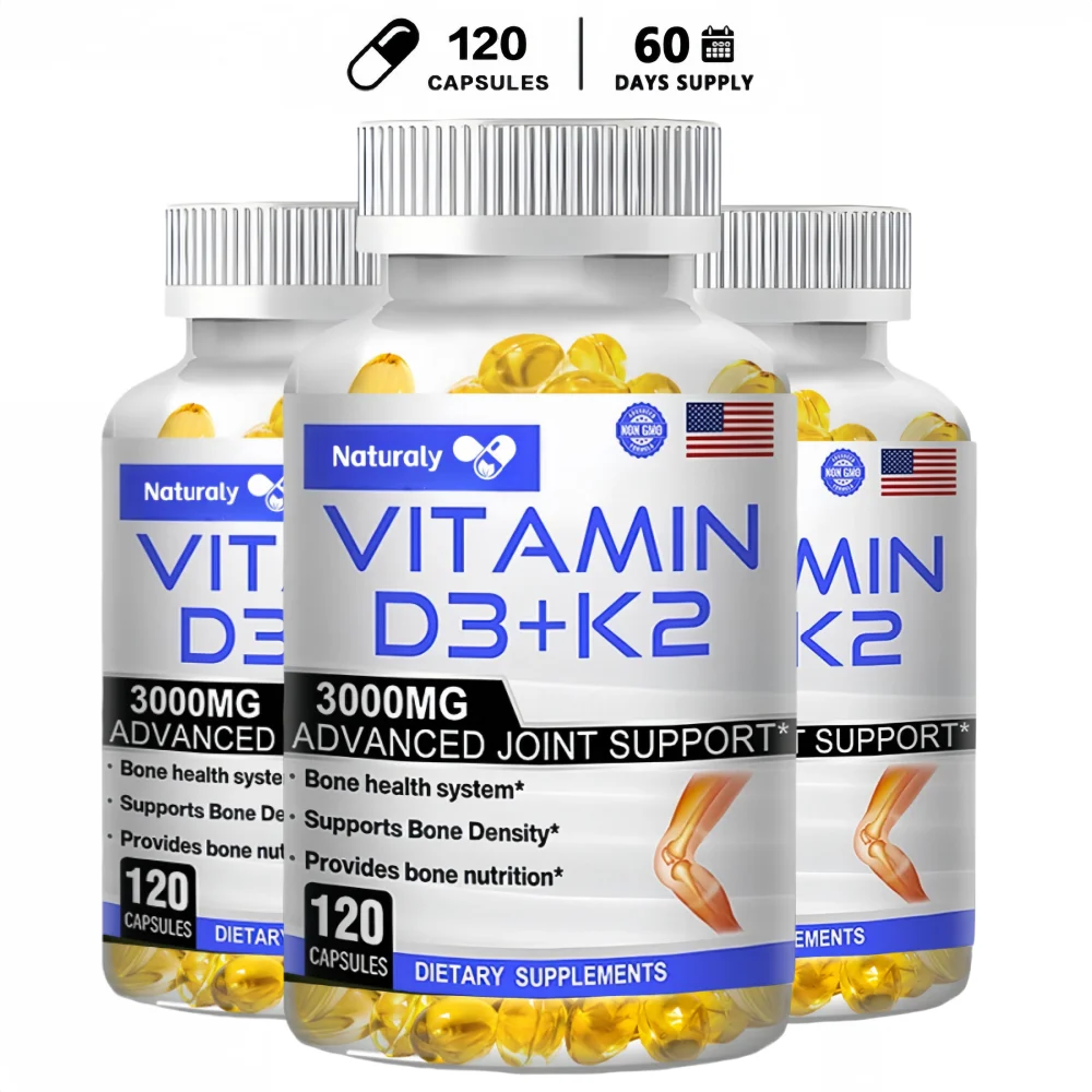 

Vitamin D3+K2 Supplement to Support Joint, Bone and Immune Health Non-GMO formula easy-to-swallow vitamin D & K complex