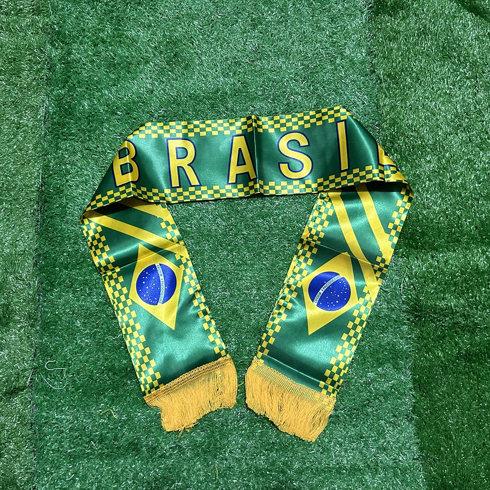 Bufanda SKY FLAG Brasil 14*130cm con doble impresión de la bandera de Brasil, bufanda personalizada para equipos de fútbol, impresión en satén, bandera de Brasil.