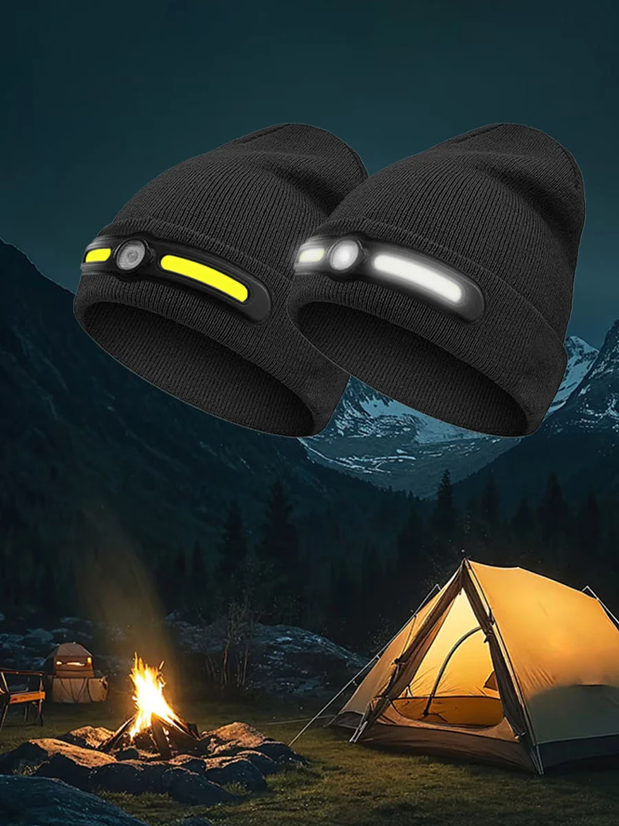 AliExpress NONE Winter Warm Hat with Light 2 in 1 Outdoor Work Knit Cap with Maintenance Light Cycling headlight