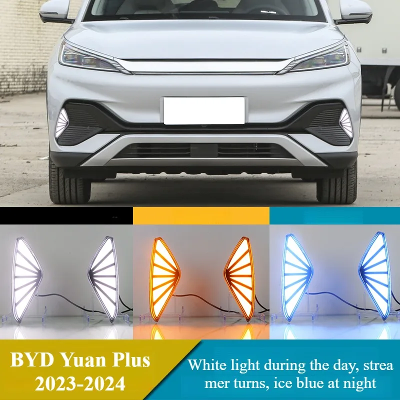 For BYD YUAN PLUS ATTO 3 2023 2024 Led Daytime Running Light Fog Lamp 12V Bumper Driving DRL Dynamic Turn Signal Waterproof