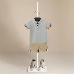 Kids Boy Clothes Summer Children Casual Suit Polo Shirt Short Sleeve White striped Shorts Clothing 1-9 Years Children Outfits