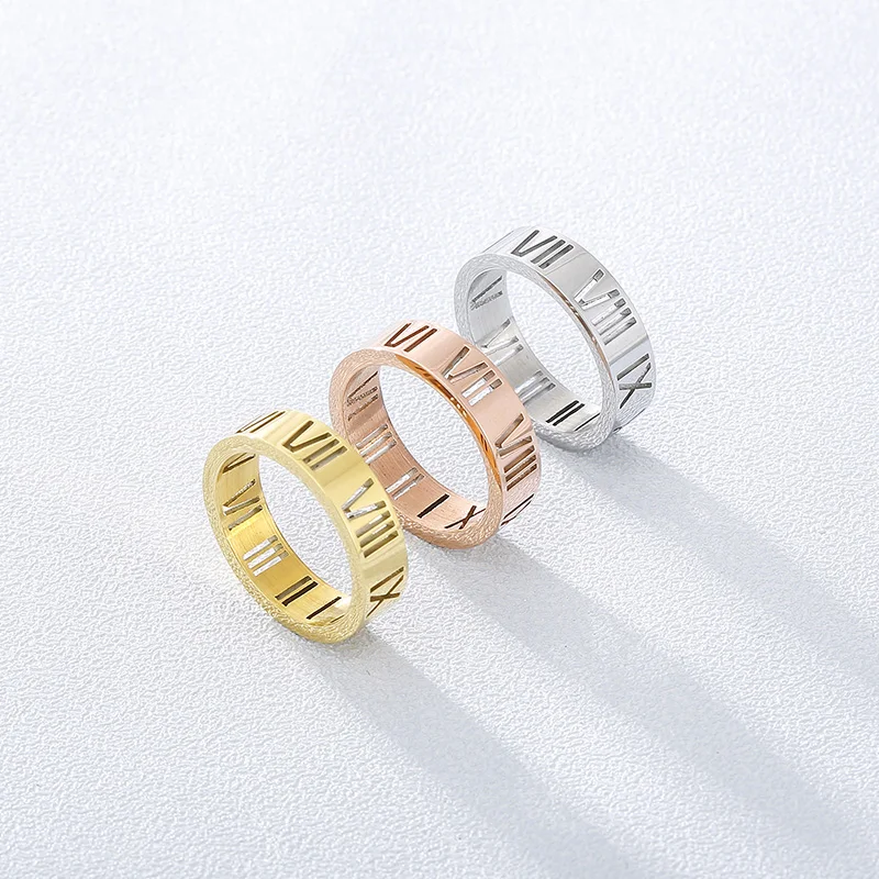 Elegant Roman Numeral Stainless Steel Rings For Women Gold Silver Rose Gold Color Simple Letter Women's Ring Luxury Jewelry Gift