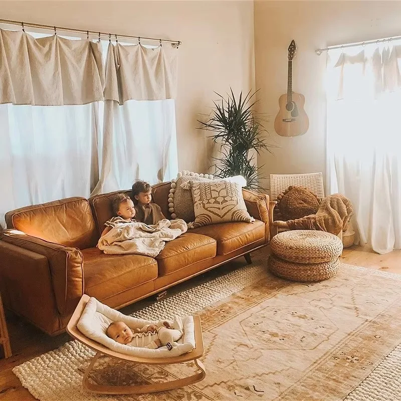 

French Small Leather Sofa Modern Simple Living Room Combination Latex Sofa 3 Seat Retro Muebles Para Salas Modernos Furniture