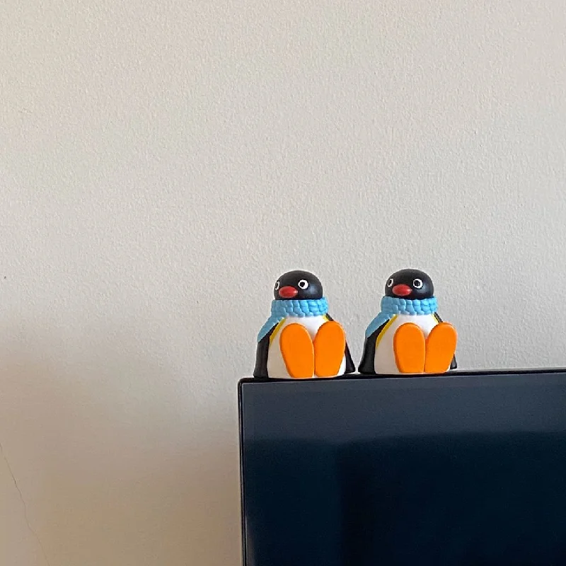 Cute Pingu Penguin Resin Mini Figurine, Scarf Cartoon Desk Ornament, Miniature Car Dashboard Decor, Kawaii Collectible Gift for view 4