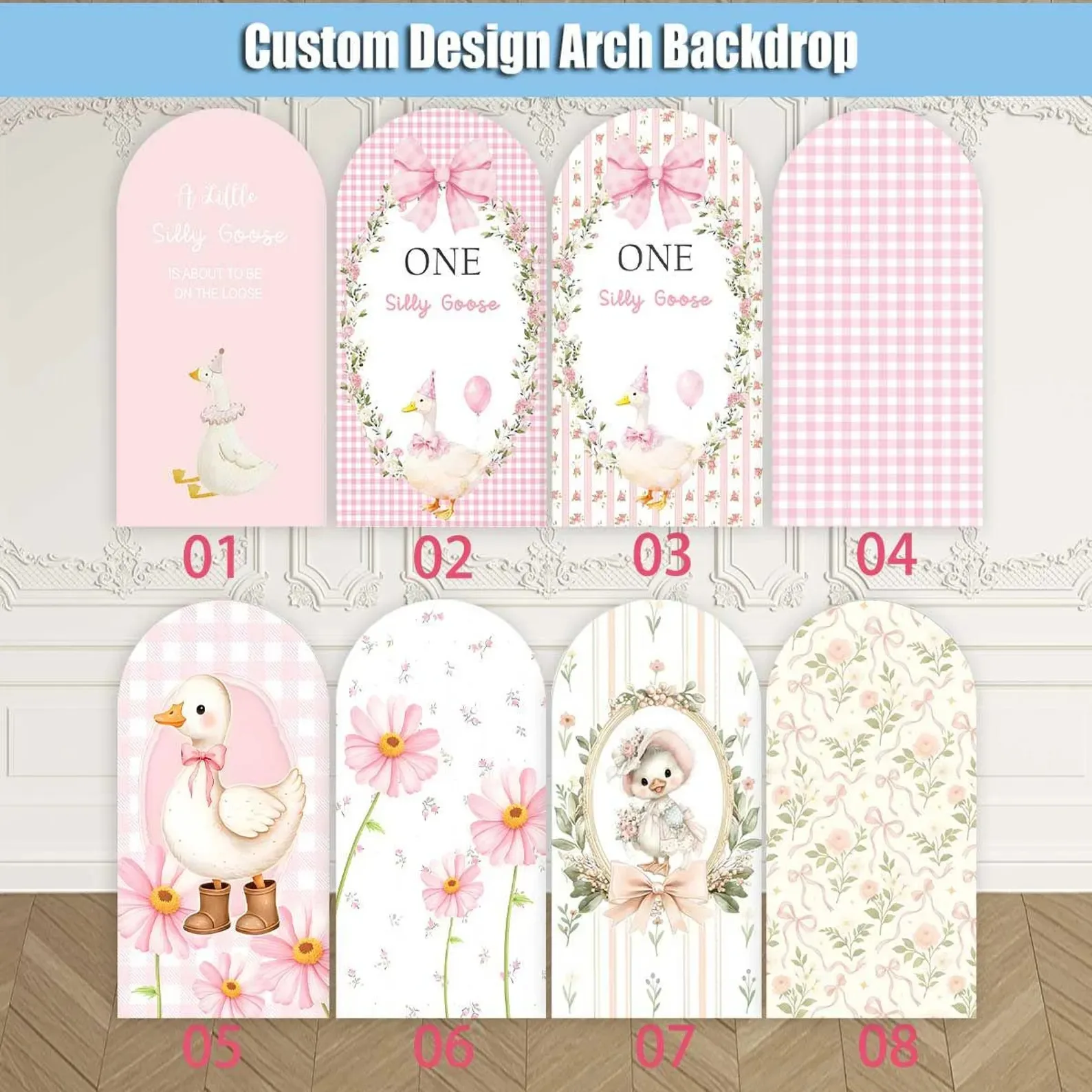 Mehofond Custom One Silly Goose Sage Green Pink Plaid Daisy Kids Birthday Party Baby Shower Cover Arch Background Decor Backdrop