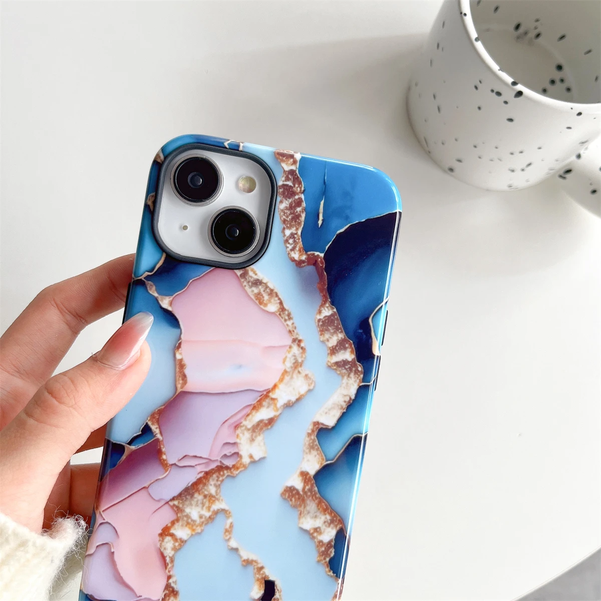 Colored marble intInclusive Magnetic Phone Case Two-In-One Film Protective Shell For iPhone 15 14 13 12 11 Pro Max Plus Mini