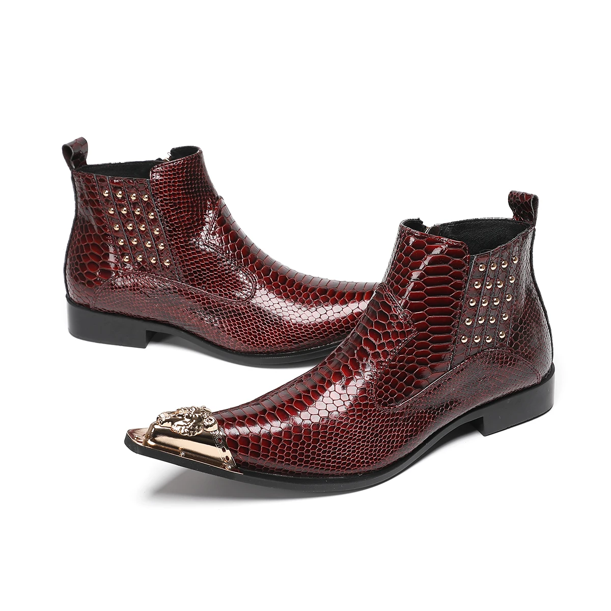 British Style Metal Pointed Toe Real Leather Ankle Boots Man Large Size Men Rivets Chelsea Short Boots Footwear Formal Shoes