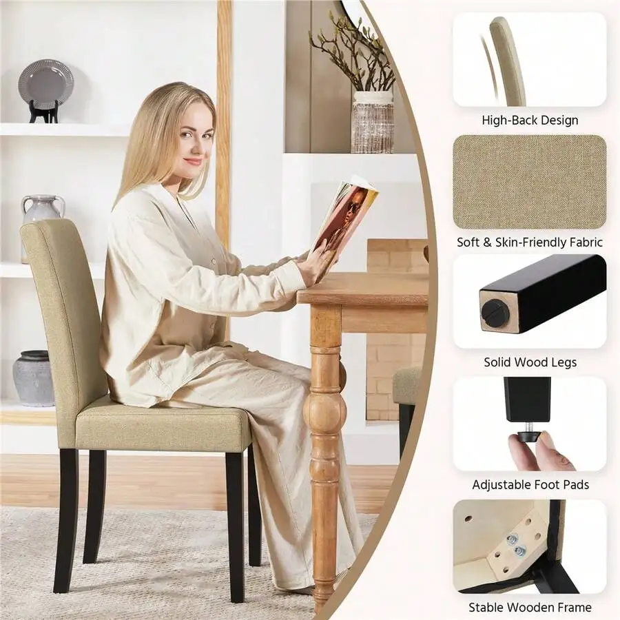 2pcs Dining Chair Soft Cushioned Seat Padded High Backrest Modern Fabric Armless Side Chairs For Restaurant Banquet Dining Room