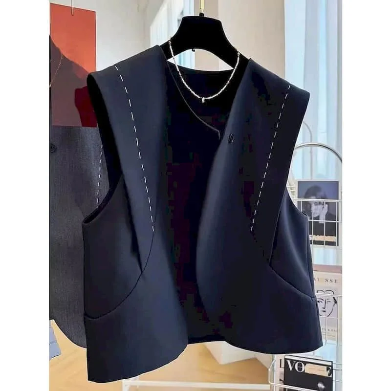 

Однотонные жилеты, женские свободные жилеты с круглым вырезом на одной пуговице, повседневные кардиганы без рукавов, корейский стиль, осенние офисные женские топы