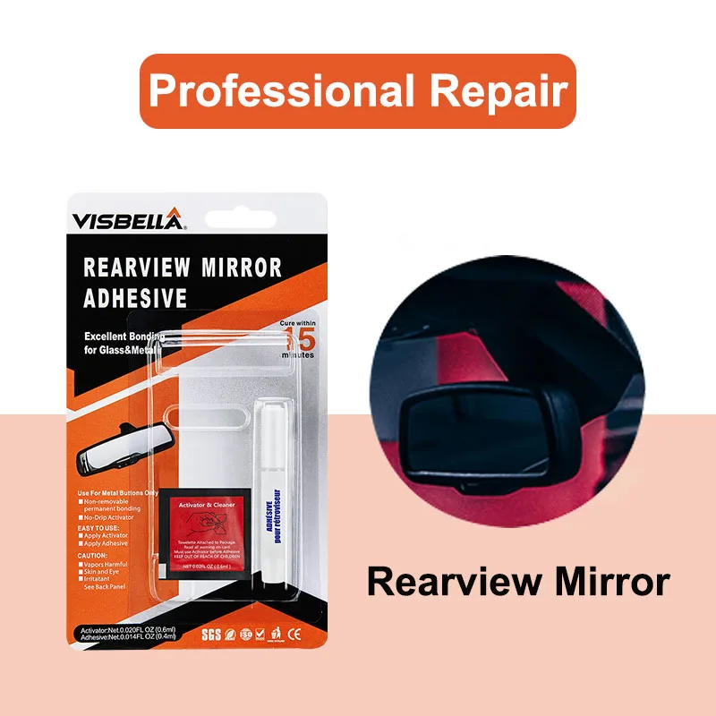 VISBELLA Car Rearview Mirror Adhesive 15S Quick Bonding Glue Auto Accessories Repair Tool for Metal & Glass