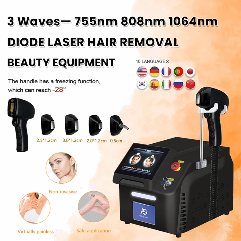 ADG Great Quality  2000W Depilation Beauty Equipment Ice Titanium 3 Waves 808 755 1064 Nm Diode Laser Hair Removal Machine