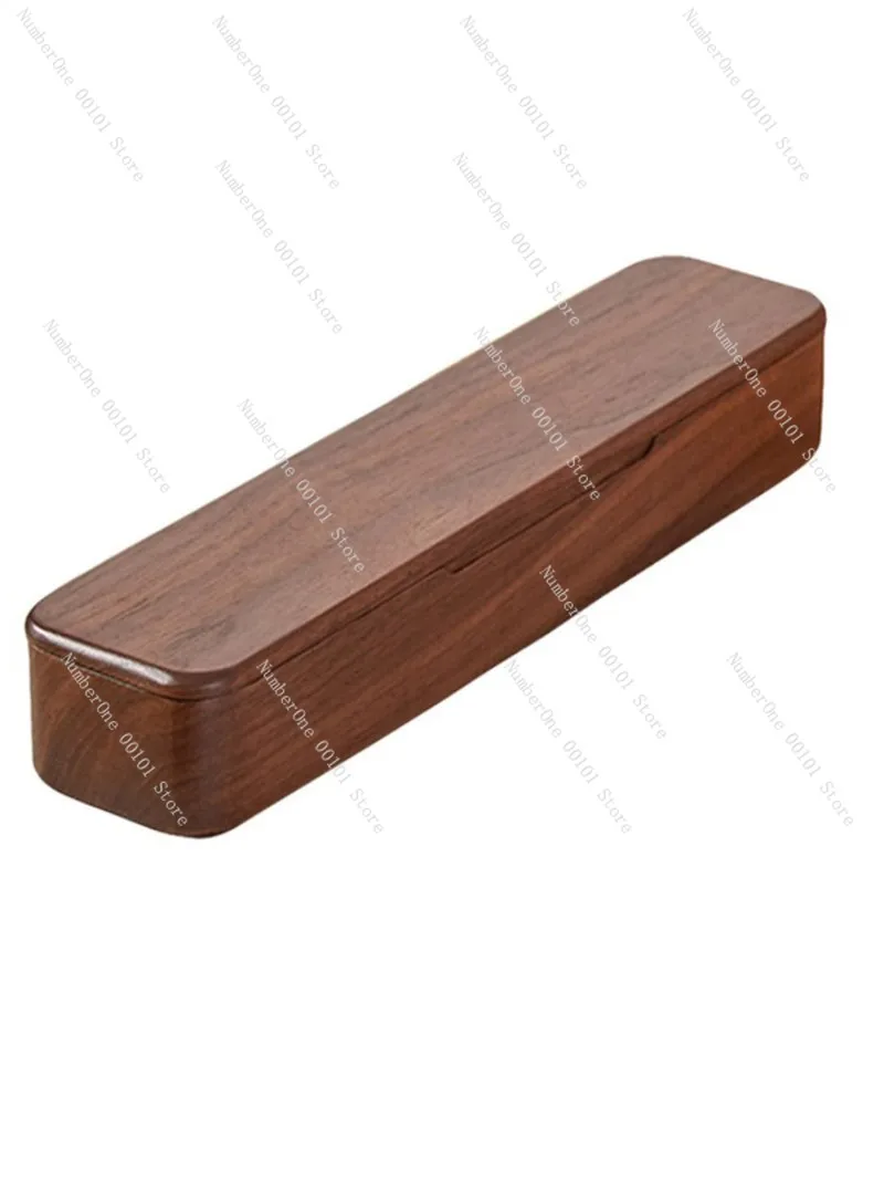 Large Capacity Black Walnut Solid Wood Cutlery Storage Box Japanese Style Rectangular Portable Chopsticks Case with Fork Spoon
