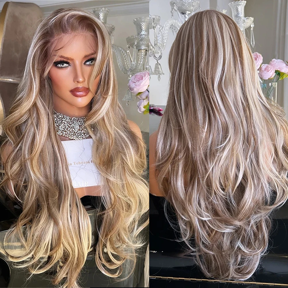 

Новый стиль: 26-дюймовые синтетические парики омбре (серый-блонд) с кружевной основой, свободные волны, без клея, парик с кружевной передней частью 13x4 для повседневного использования