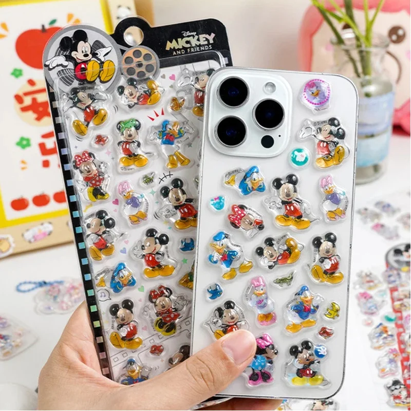 

Kawaii Disney Mickey 3d Embossed Stickers Crystal Minnie Donald Duck Diy Phone Case Decoration Stickers Student Stationery Stick