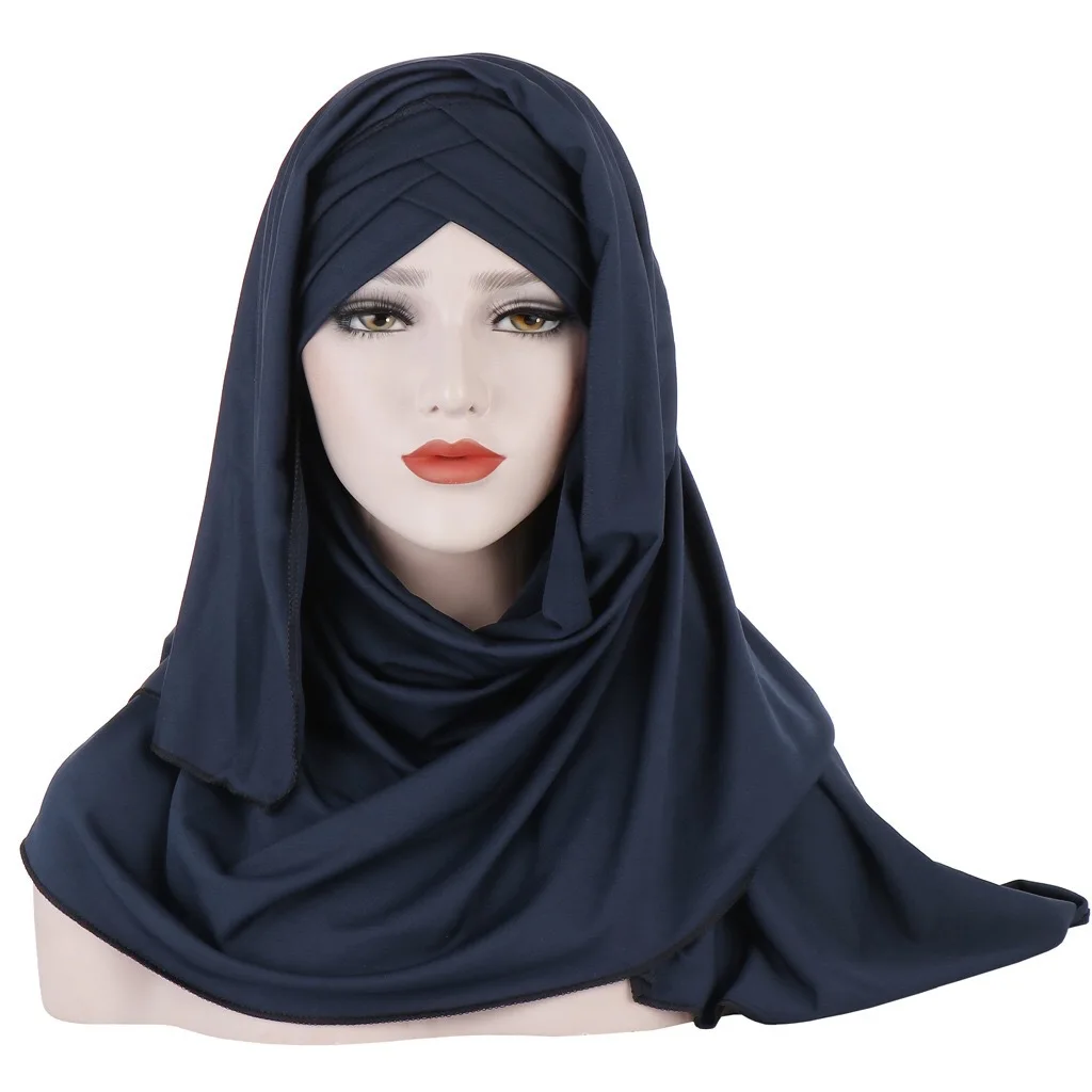 

Milk Silk MonochroMe Scarf Hat Two-piece Set For Muslim Women's Fashionable Patch Cover