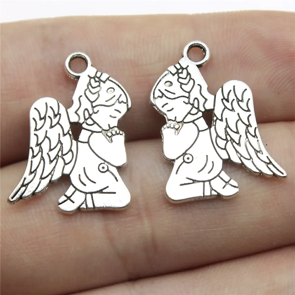 WYSIWYG 10pcs 24x17mm Antique Silver Color Antique Bronze Guardian Angel Charms Charms Angel Pray Guardian Praying Angel Charms