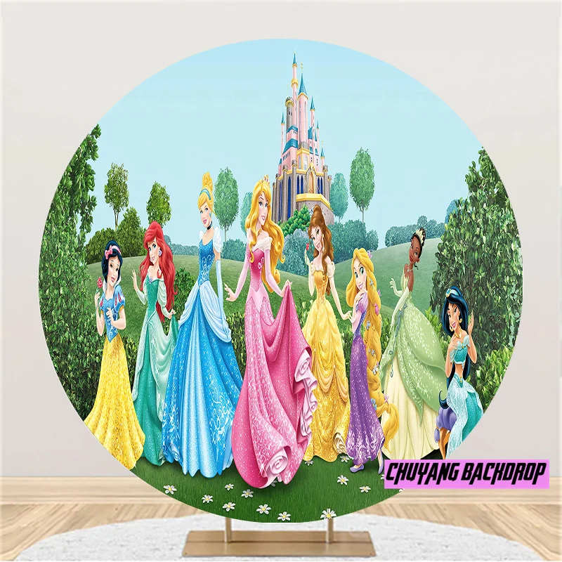 Fairy Tale Castle Princess Round Backdrop For Photography Girls Birthday Party Circle Background Elastic Photo Studio Custom