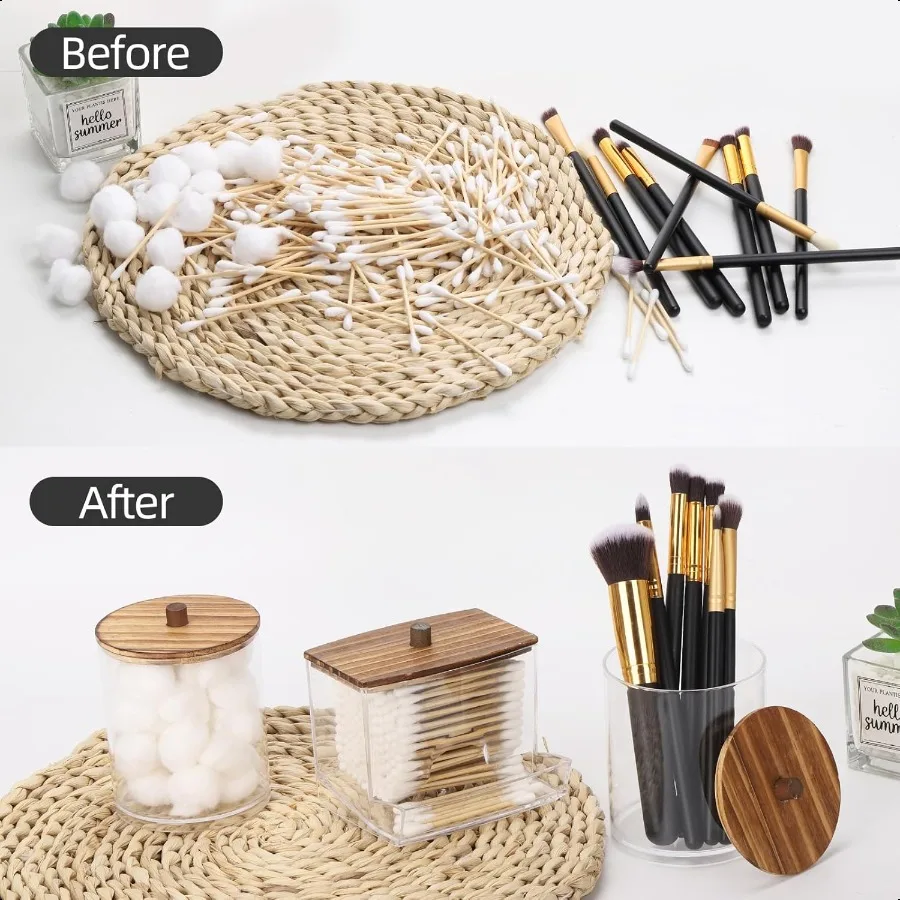 Dispensador Qtips, contenedor de baño de 10 y 12 oz, soporte grande para bolas de algodón, tarro de boticário, organizador para almacenamiento de hisopo de algodón redondo