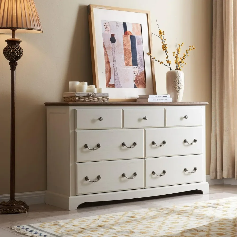 

7 bedroom drawer cabinets, wooden retro chest of five, rustic style cabinets for bedroom, living room, hallway, antique white