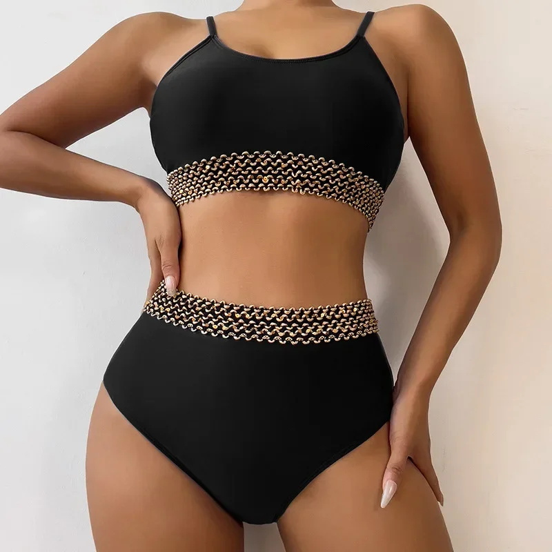 Women's New Split Solid Color Sexy Backless High Waist Bikini