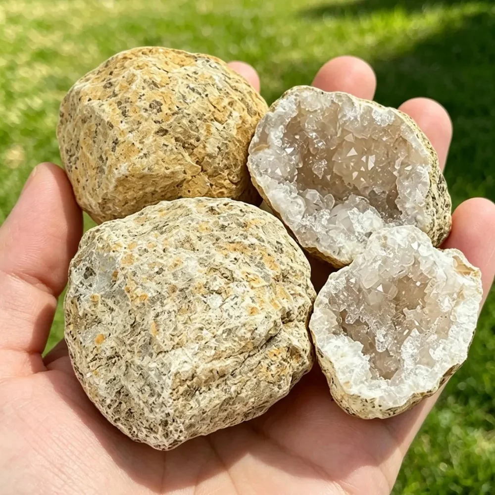 Natural Unopened Quartz Geode Rough Round Crystal Egg Raw Mineral Specimen Reiki Healing Stone Home Collection Decor
