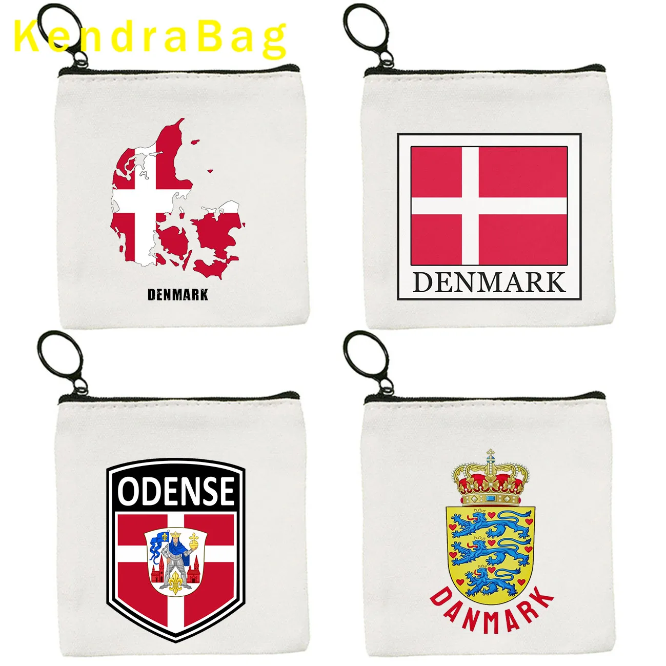 Denmark Heart Country Flag Map SHIELD Nyhavn Canal Copenhagen Key Coin Purse Canvas Bag Pouch Cotton Card Bag Wallet Zipper Gift