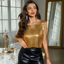 Metal Sequin Top Splice Waistcoat Crop Tops Women Nightclub Streetwear for Women Clothing Nightclub Party Bounce wear