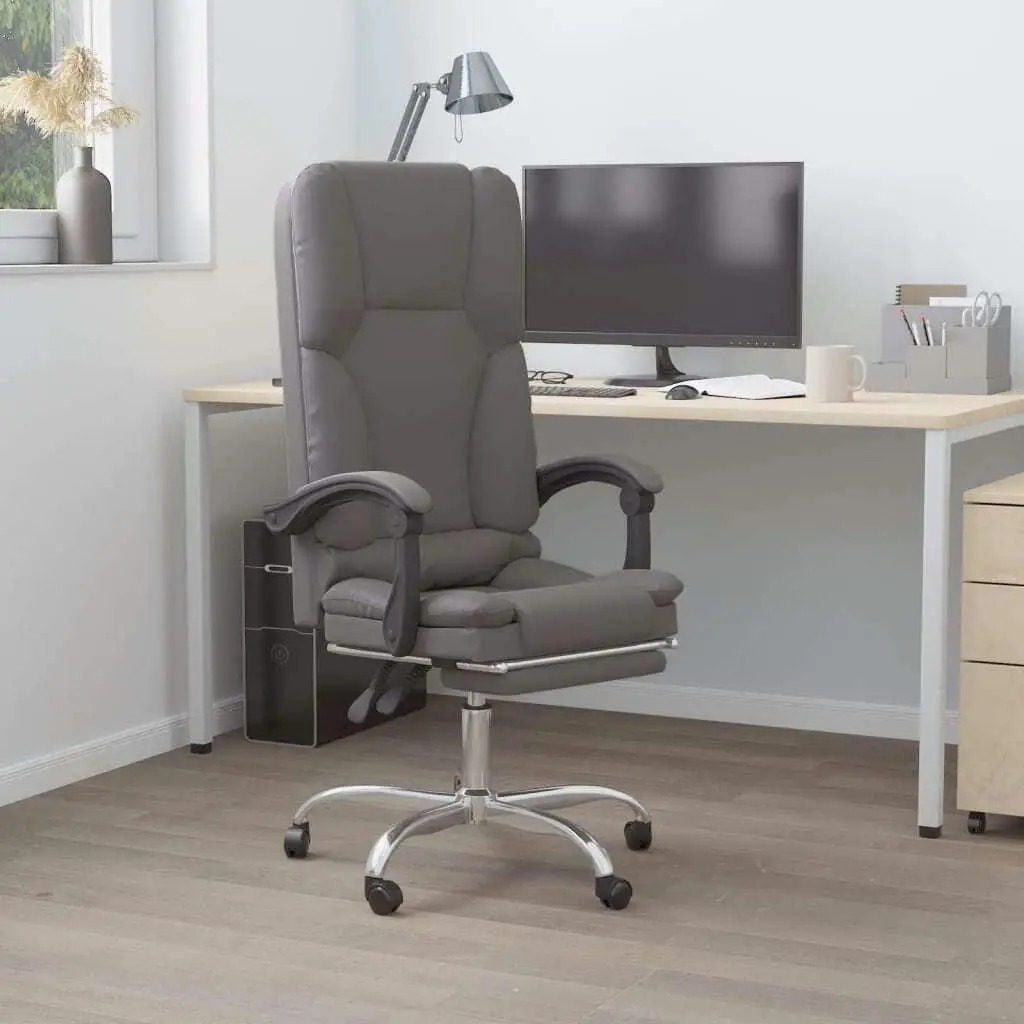 Silla de oficina reclinable ergonómica de masaje de piel sintética gris para mayor comodidad