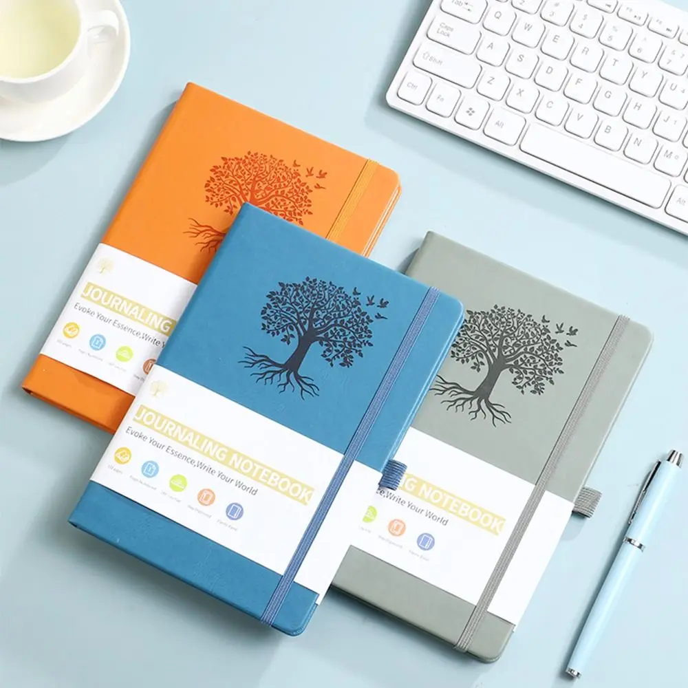 Simple Journal Notebook PU Leather Solid Color Office Record Book Thickened with Elastic Strap Business Notebook