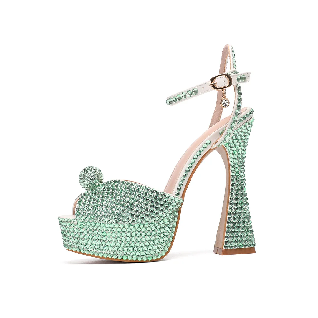 Women's Peep Toe Wedding Heels Pearl Embellished Full Rhinestone Bridal Shoes Pointed Toe Stiletto Pumps for Bride