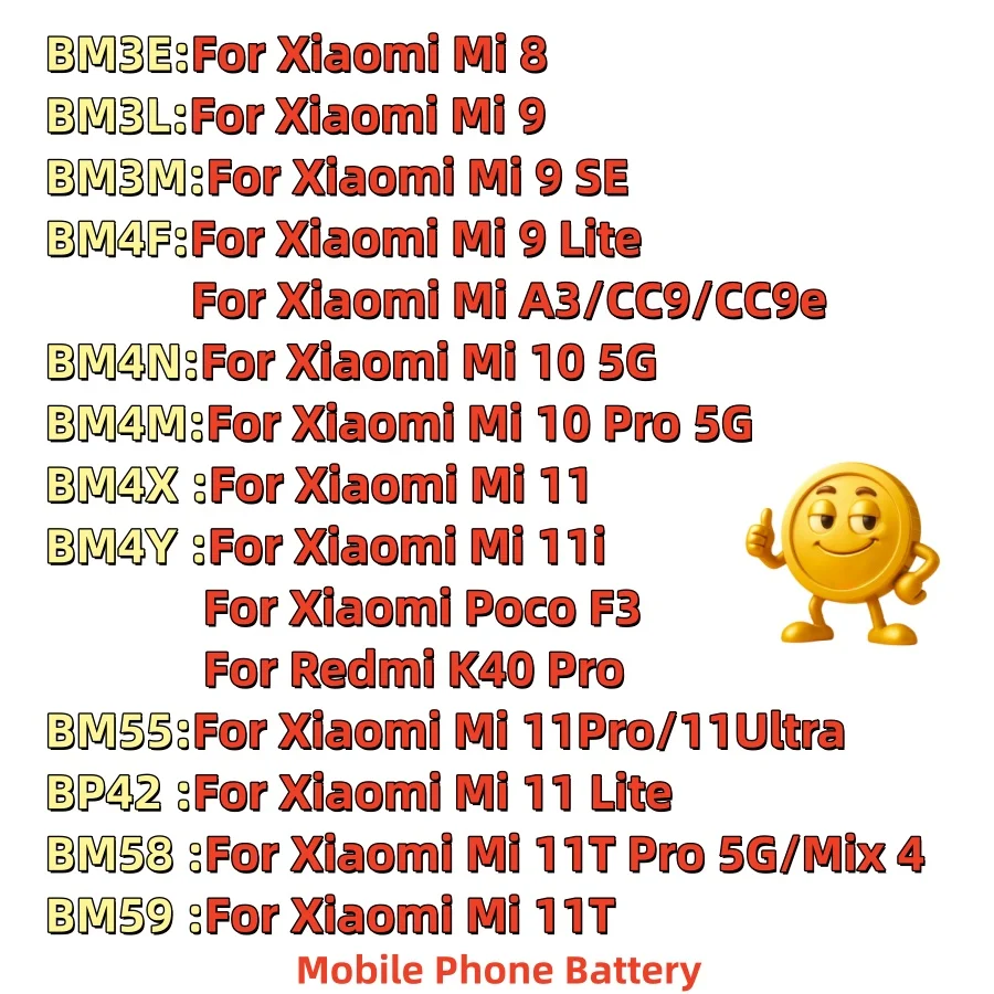 New High Quality BM3E BM3L BM3M BM4F BM4M BM4X BM4Y For Xiaomi Mi 8 9 10 11 11i 11T Ultra SE Lite 5G Batteries+Tools
