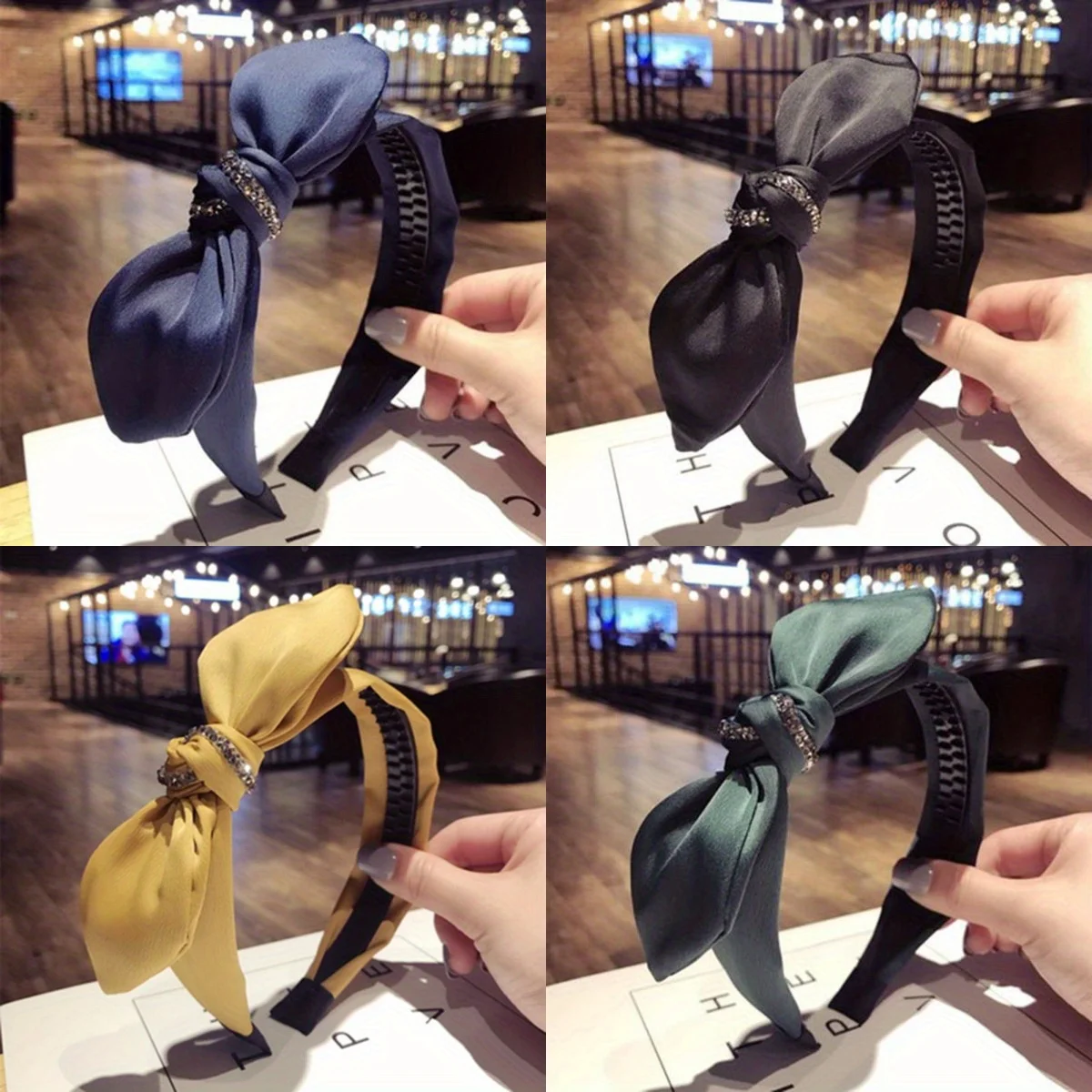 

Wide Rhinestone Headband Bow Decor Non Slip Design Light Luxury Style for Women Elegant Party Daily Hair Accessories