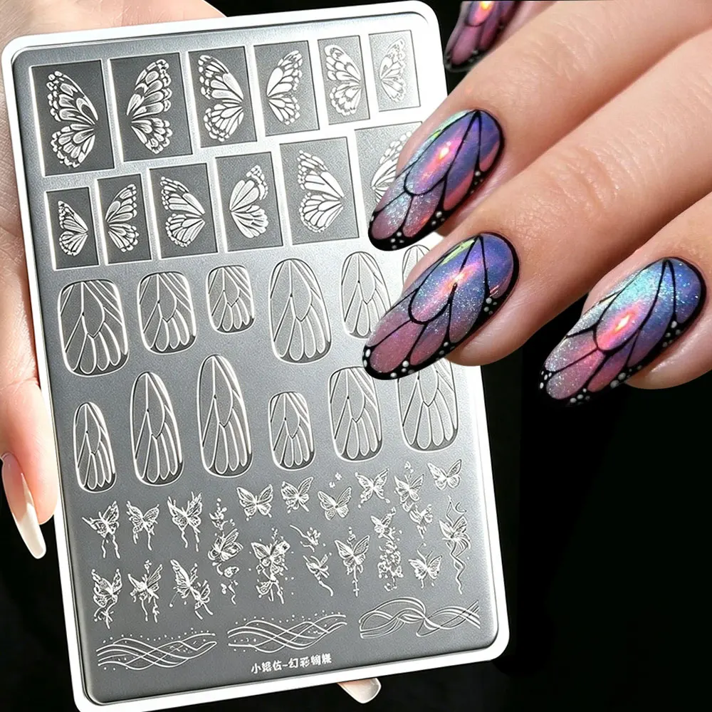 10x15cm 3D Edelstahl Schmetterlingsflügel Französische Nageldruck-Schablonen Niedliche Schmetterlings-Nagelstempelplatte Druck-Maniküre-Werkzeug – Detail 1