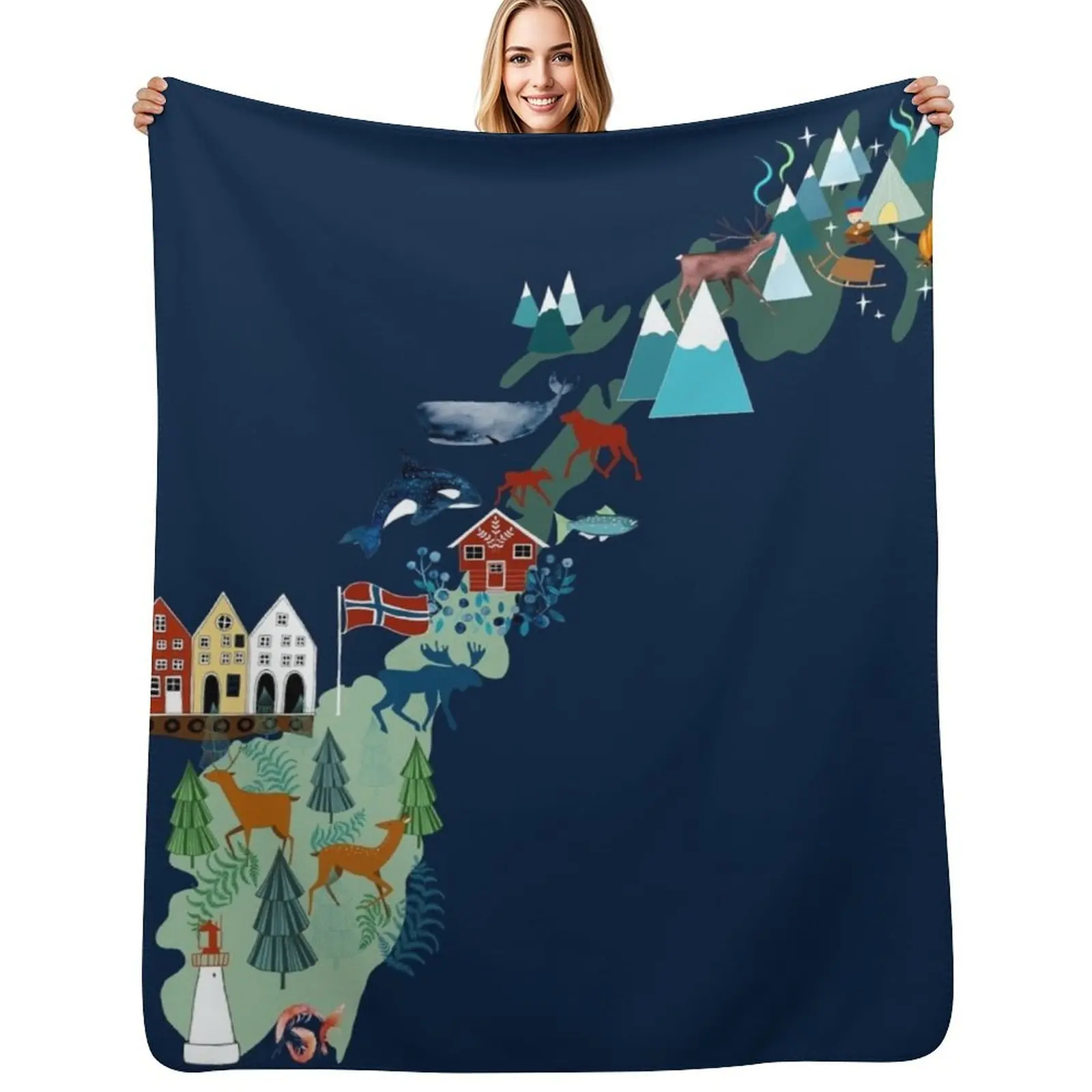 Norway Souvenir Throw Blanket Warm Plush Fuzzy Blanket for Living Room