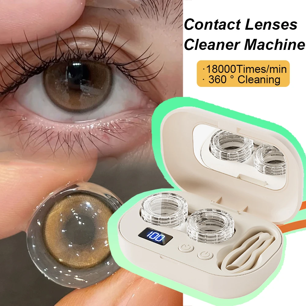 18000 RPM Ultrasonic Contact Eye Cleaning Case Rechargable Portable Lens Washer Kit with Tools,360° Cleaning,USB Charing 렌즈세척기