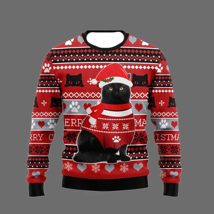 2026 Women Cute Cat Graphic Sweatshirts Harajuku Fashion Ugly Christmas Sweater Funny Unisex Long Sleeve Pullovers Sweatshirt