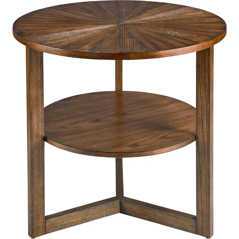 

Круглый торцевой столик, приставной столик для фермерского дома с ножками крест-накрест из массива дерева для небольшого пространства, круглый прикроватный столик с 2 полками для хранения