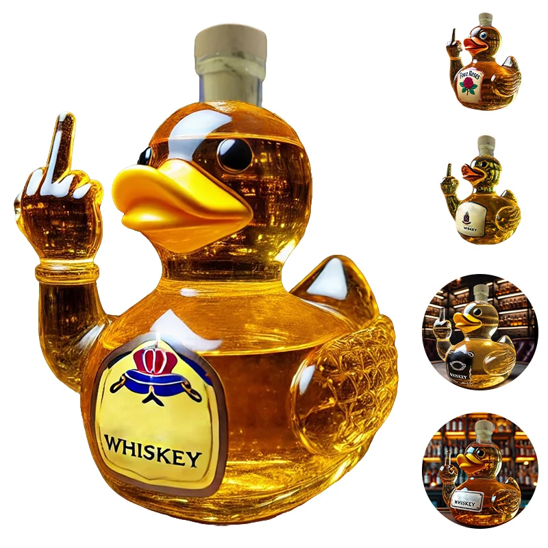 Botella de pato de dedo medio, divertida botella de pato de whisky de dedo medio, estatua de pato de vidrio de 10 Oz, botella de vino, vajilla para exteriores, 1 unidad