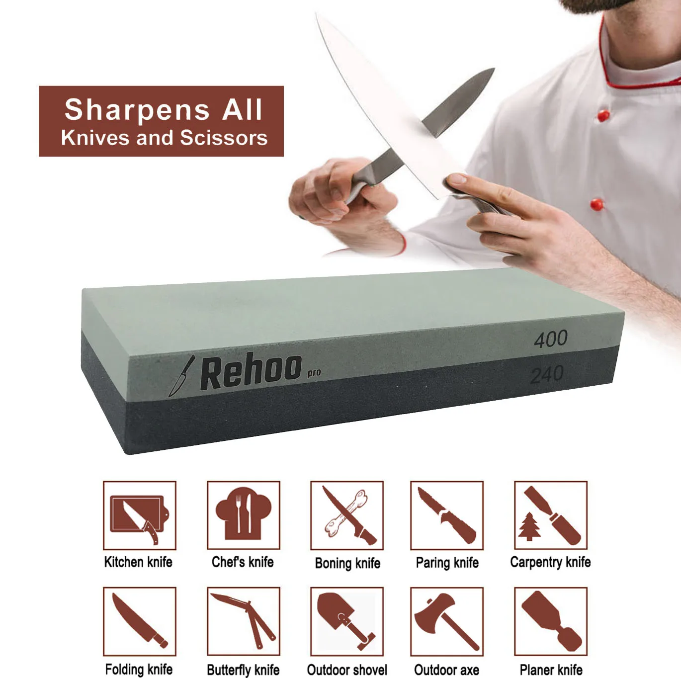 Rehoo Double-Sided Sharpening Stone ชุด Chef มีดครัว Gadget มีดช่างไม้เครื่องมือขัด Whetstone Grindstone Grinder