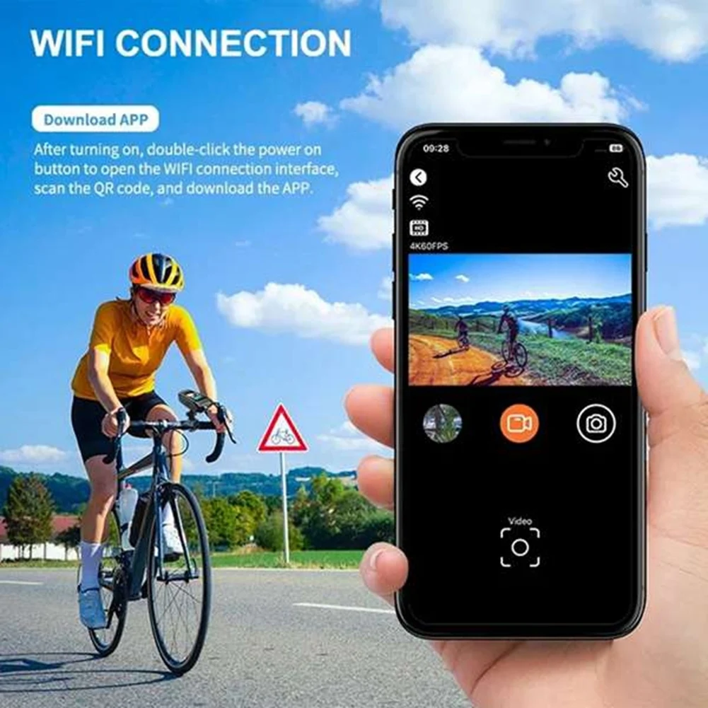 GO-4K 60FPS Multifunctional Cycling Camera Rainproof 2.0 Inch IPS Screen Wifi Connection With LED Flashlight Bike Horn