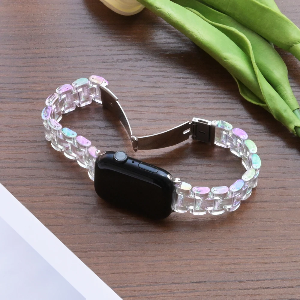 Tali Resin Wanita untuk Jam Tangan Apple 10 42Mm 46Mm Tali 49Mm 45Mm 41Mm 38 40Mm 44Mm Gelang Warna-warni Bening Iwatch 9 7 8 6 Se 5 4 3