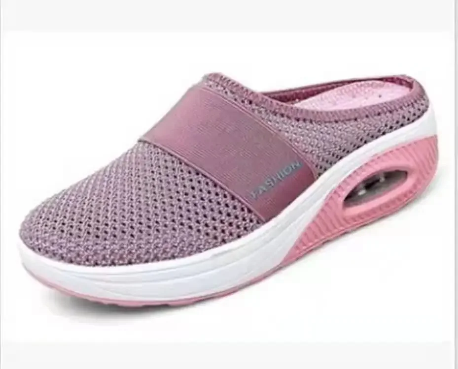 Plus size heelless slipon women lazy thick air cushion hollow-out mesh breathable bag head slippers casual sneakers single shoes