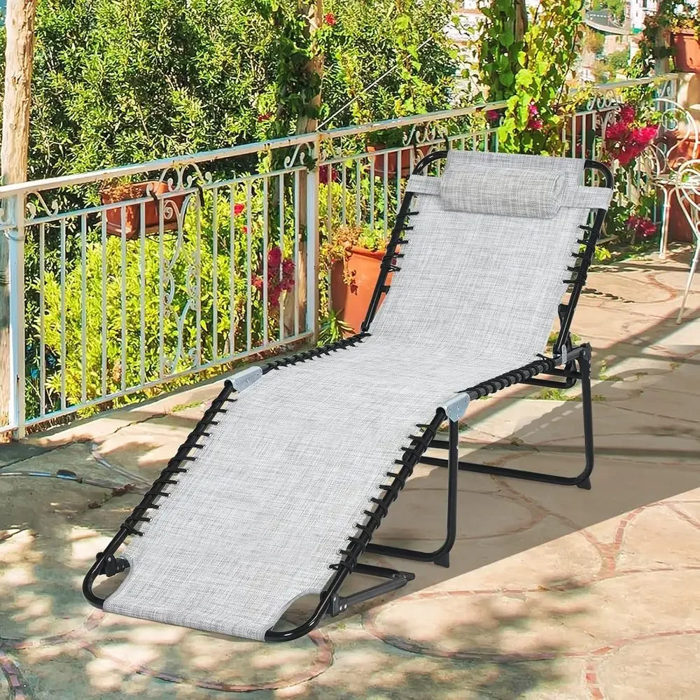 Adjustable Reclining Outdoor Chaise Lounge Chair for Sunbathing, Poolside or Patio Use