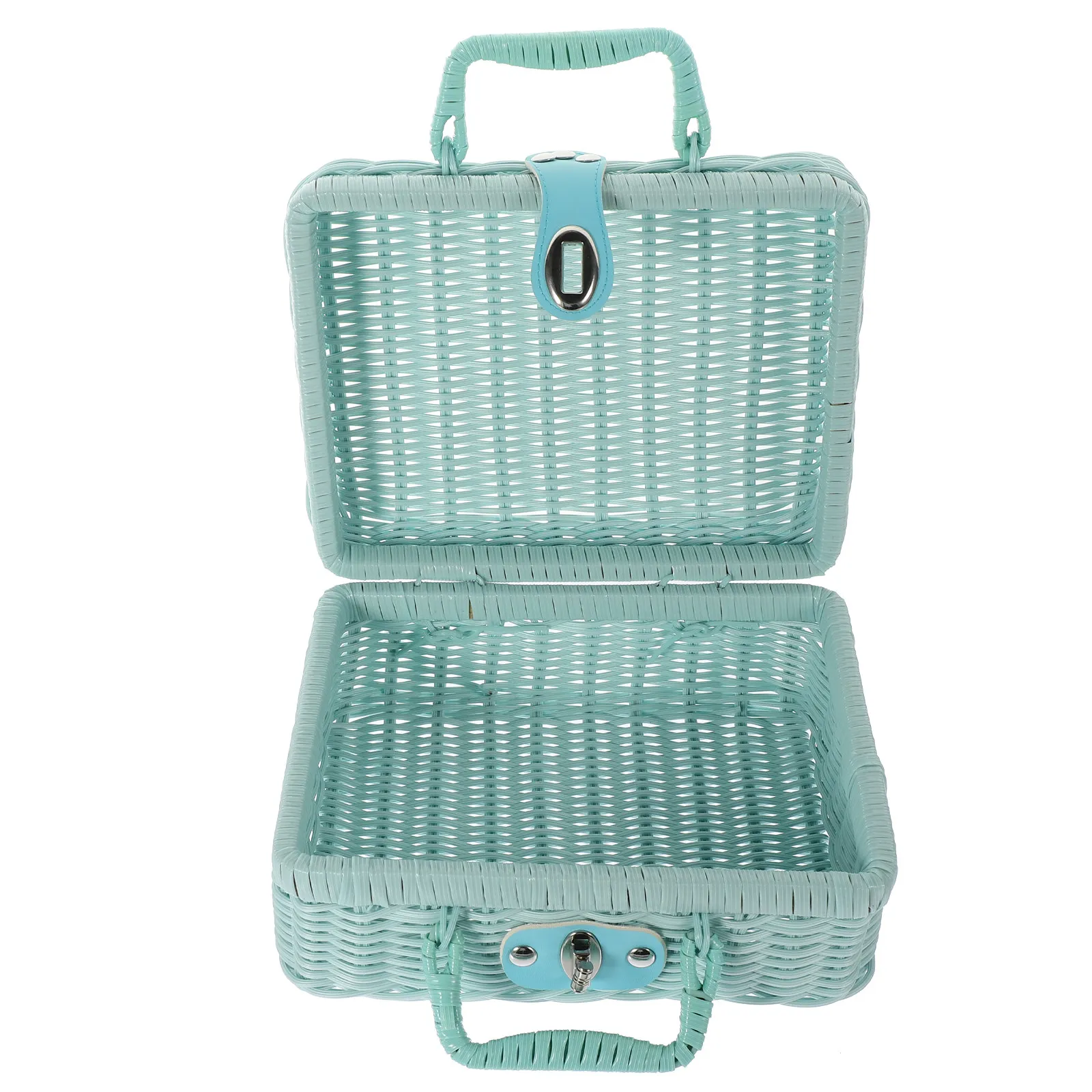 

Маленькая милая светло-голубая плетеная корзина для хранения из имитации ротанга, винтажный ящик для хранения, реквизит для свадебной фотосъемки, ретро-аксессуар