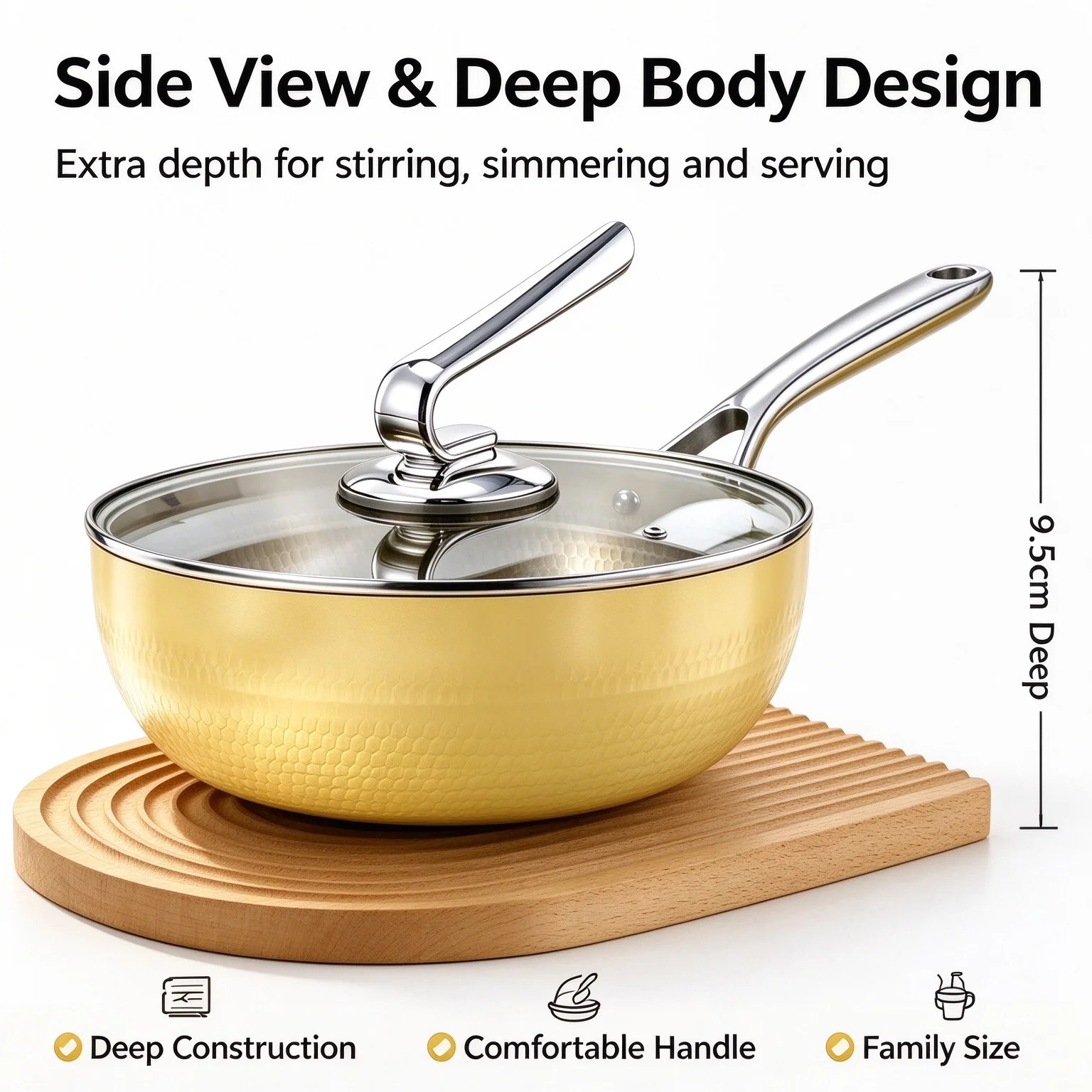 Pure Titanium Flat Bottom Wok Uncoated Non-Stick Wok Multifunctional Deepening Wok
