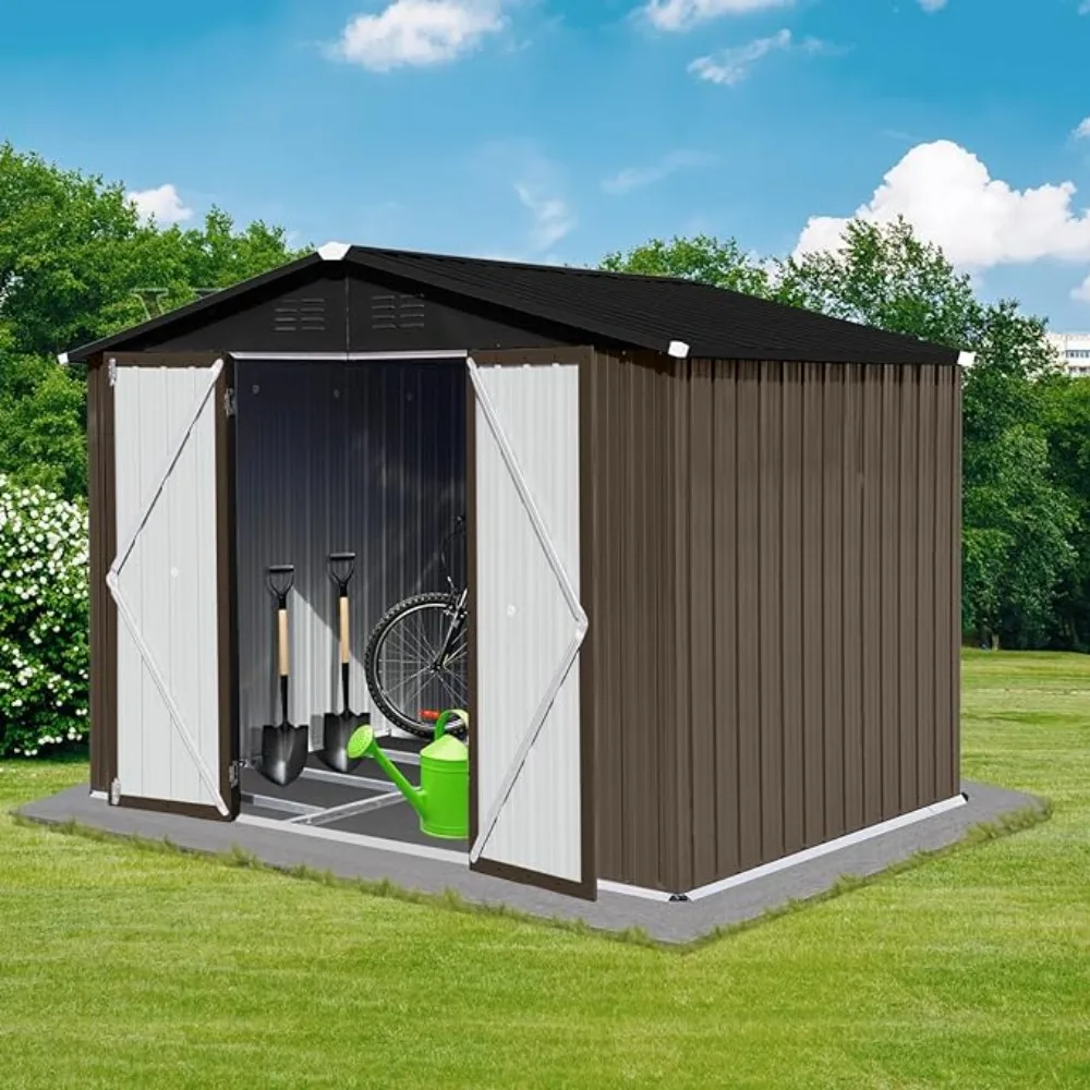 

Outdoor Storage Shed 8x6 FT, Metal Garden Shed for Bike, Garbage Can, Tool, Lawnmower, with Lockable Dooror for Backyard, Patio