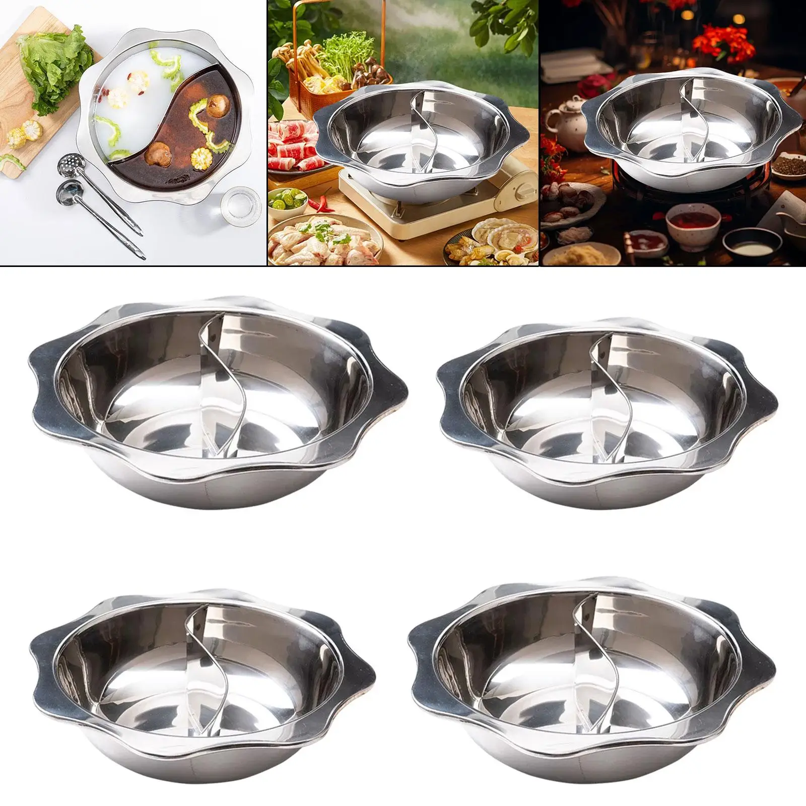 

Stainless Steel Divided Hot Pot Two Flavor Cooking Pot Easy to Clean Multipurpose Shabu Shabu Pot Soup Cookware for Home Party